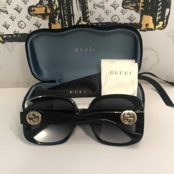 New Authentic Gucci GG1029SA 001 Black Square Sunglasses Grey Gradient Lenses - Picture 11 of 11